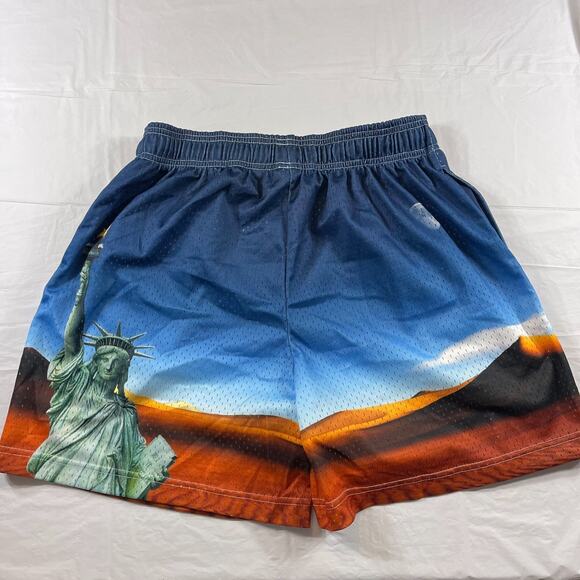 Bravest Studios Mesh Shorts Statue of Liberty Graphic Blue Orange Men’s XL - Picture 2 of 6